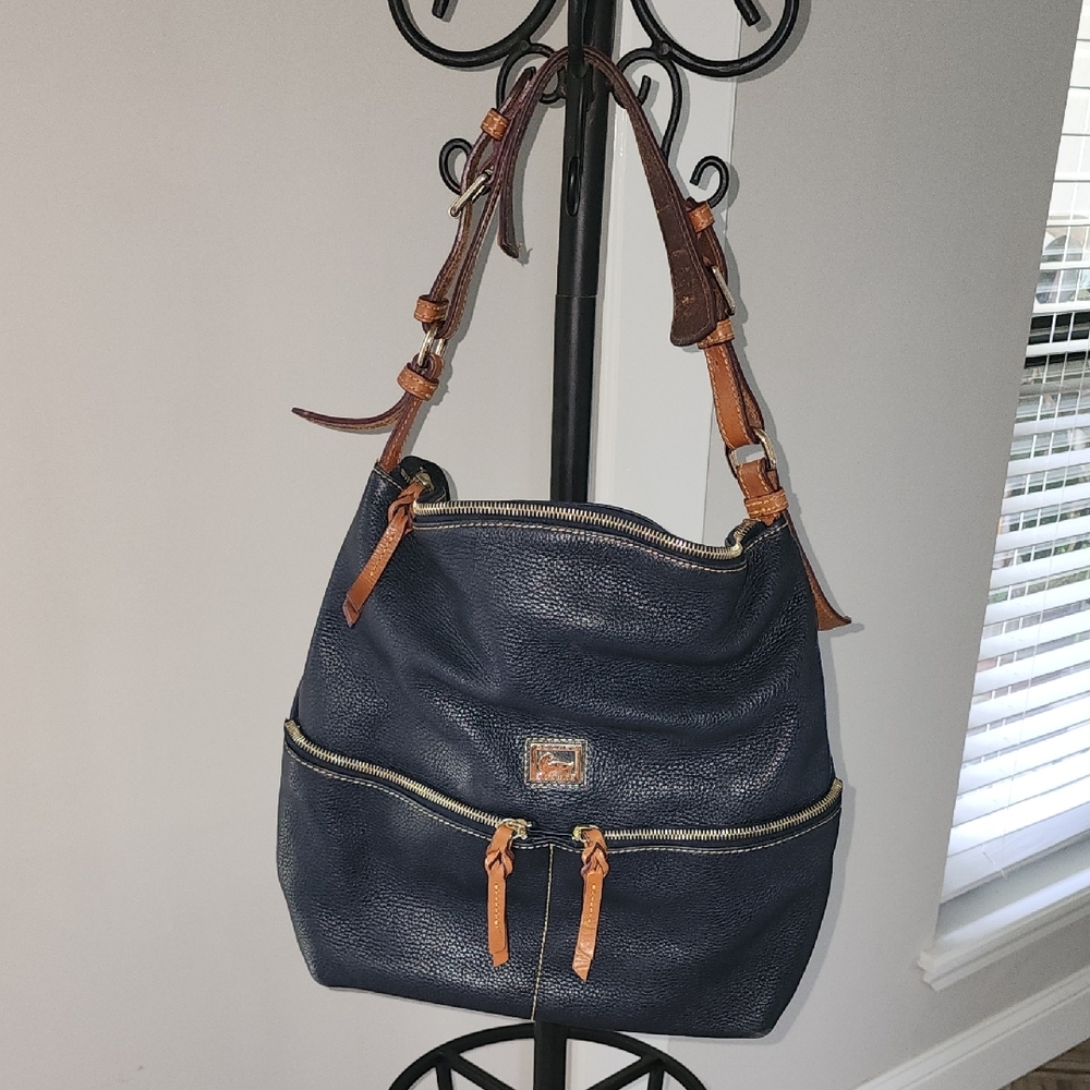 Dooney & Bourke Blue and Brown Shoulder Bag with Adjustable Strap